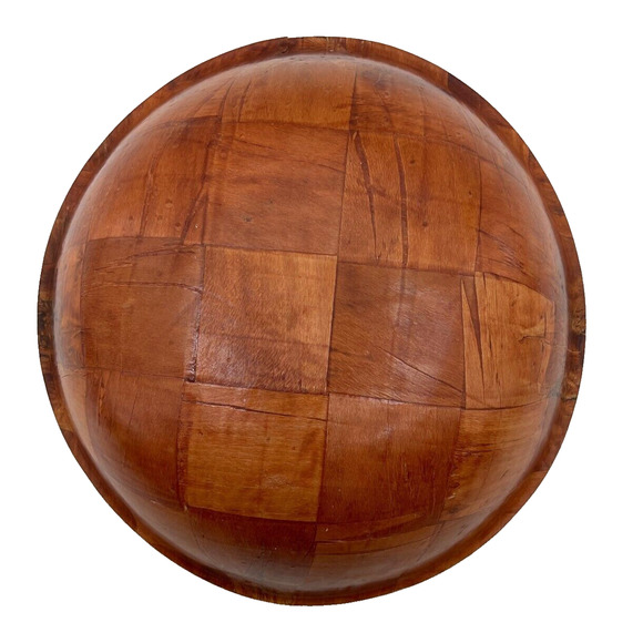 Woven Wood Salad Fruit Rustic Bread Bowl Serving Dish 9.75" Retro Decorative - Picture 7 of 9